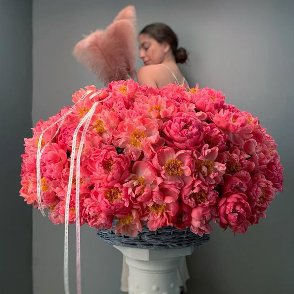 Корзина пионов XXL